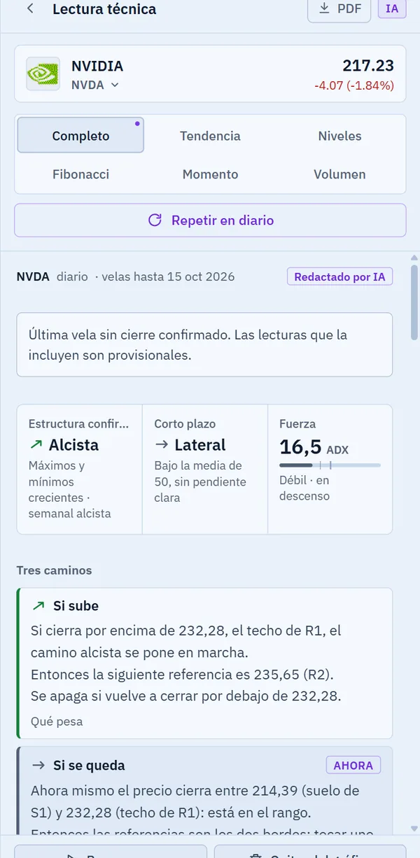 Lectura técnica de NVIDIA redactada por la IA en Celsmar, con el botón PDF